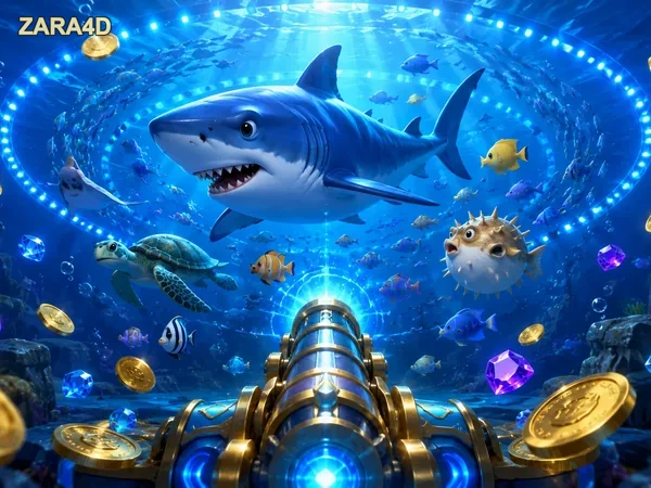Visual permainan Fishing dengan target ikan di layar